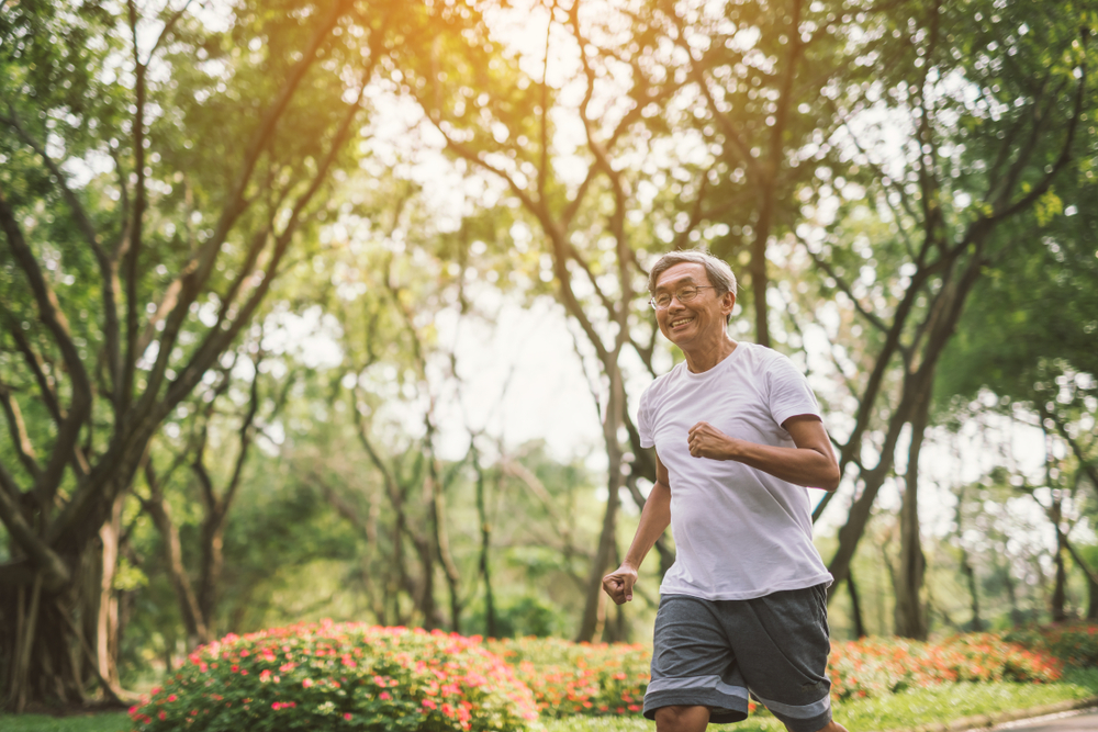 Older man on a run outside